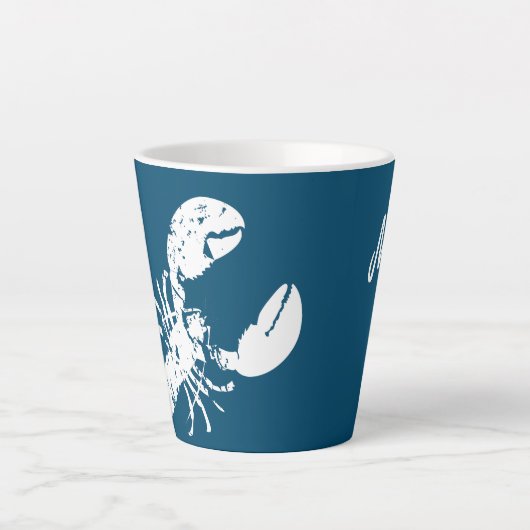 Blauwe en witte kreeft print gepersonaliseerd latte mok (Voorkant)