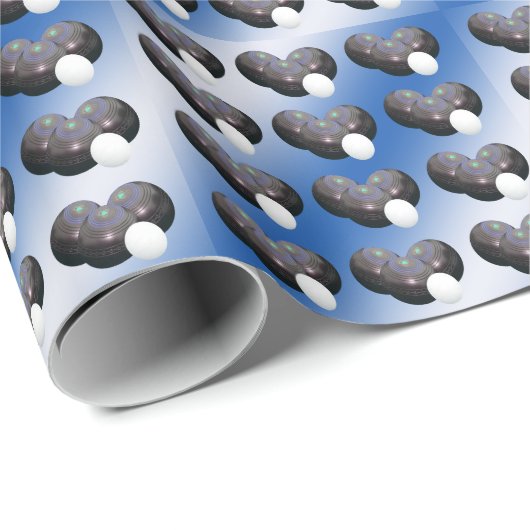 Blauwe en witte kroonkogels, cadeaupapier (Rol Hoek)