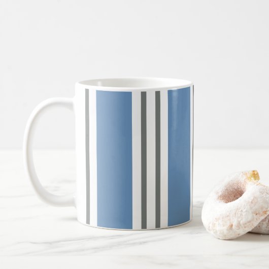 Blauwe en Witte Kuststrepen Koffiemok (Met donut)