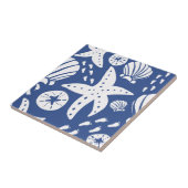Blauwe en witte kustzeeschelp tegeltje (Zijkant)