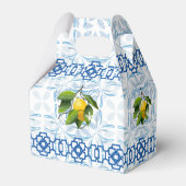 Blauwe en witte Lemon Mediterrane bruiloft Bedankdoosjes (Achterkant)