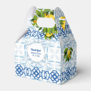 Blauwe en witte Lemon Mediterrane bruiloft Bedankdoosjes