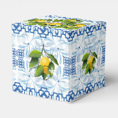 Blauwe en witte Lemon Mediterrane bruiloft Bedankdoosjes (Achterkant)