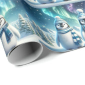 Blauwe en witte Majestic Kerstmis Pinguïns Cadeaupapier (Rol Hoek)