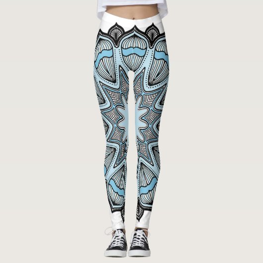 Blauwe en witte Mandala-Leggings Leggings (Voorkant)