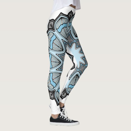 Blauwe en witte Mandala-Leggings Leggings (Rechts)