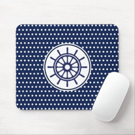 Blauwe en witte maritieme stijl, scheepswiel muismat