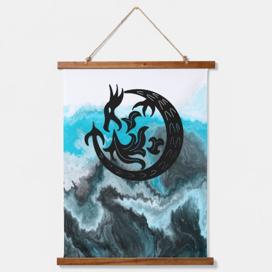 Blauwe en witte marmer Dragon Fluid Art Hangend Wandkleed (Voorkant)
