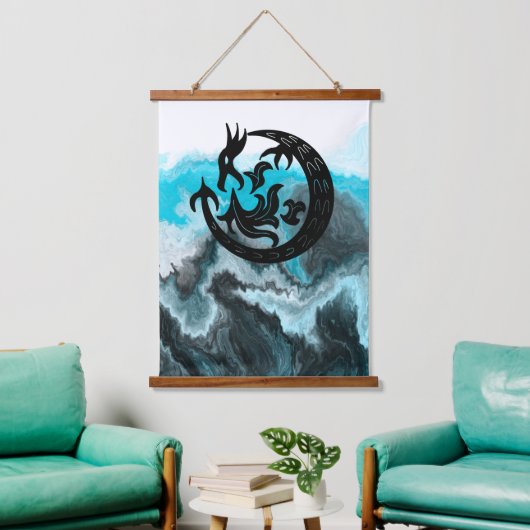 Blauwe en witte marmer Dragon Fluid Art Hangend Wandkleed (Woonkamer)