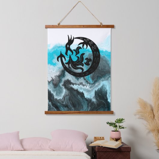Blauwe en witte marmer Dragon Fluid Art Hangend Wandkleed (Slaapkamer)
