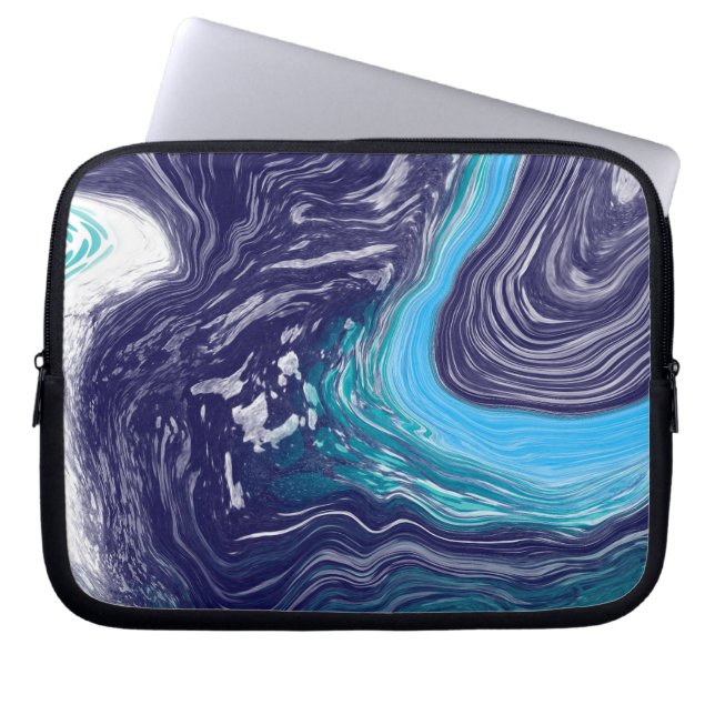 Blauwe en witte marmer laptop sleeve (Voorkant)