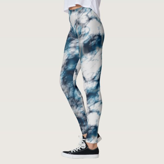 Blauwe en witte marmer leggings (Links)