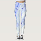 Blauwe en witte marmer leggings (Voorkant)