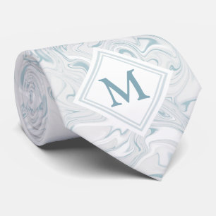 Blauwe en witte marmer met Diamond Monogram Stropdas