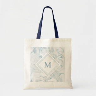 Blauwe en witte marmer met Diamond Monogram Tote Bag