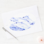 Blauwe en witte marmer ovale sticker (Envelop)