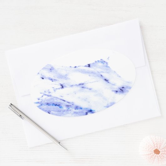 Blauwe en witte marmer ovale sticker (Envelop)