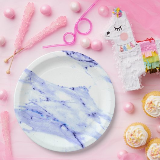 Blauwe en witte marmer papieren bordje (Feest)