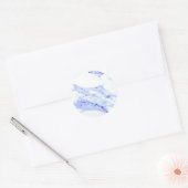 Blauwe en witte marmer ronde sticker (Envelop)