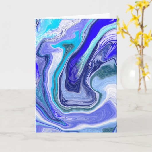 Blauwe en witte marmerdag kaart (Gele Bloem)