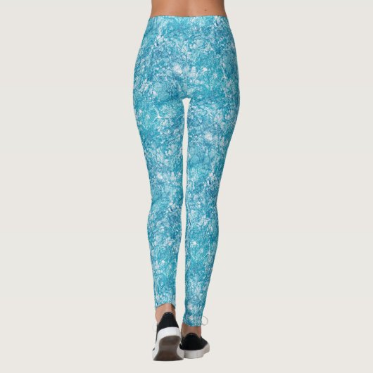 Blauwe en witte marmertextuur leggings (Achterkant)