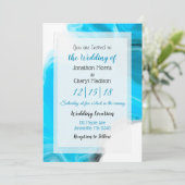 Blauwe en witte marmervochtige bruiloft kaart (Staand voorkant)