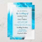 Blauwe en witte marmervochtige bruiloft kaart (Voorkant / Achterkant)