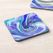 Blauwe en witte marmervochtige kunst bier onderzetter (Linkerzijde)