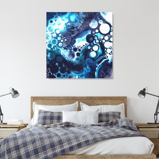 Blauwe en witte marmervochtige kunst canvas afdruk (Insitu (Slaapkamer))