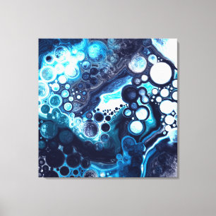 Blauwe en witte marmervochtige kunst canvas afdruk