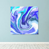 Blauwe en witte marmervochtige kunst canvas afdruk (Insitu (Houten vloer))