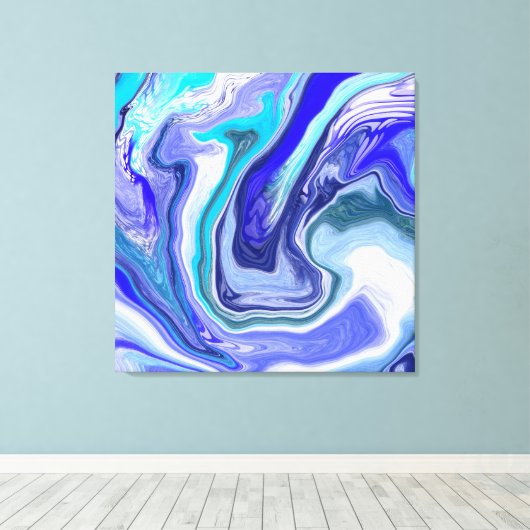 Blauwe en witte marmervochtige kunst canvas afdruk (Insitu (Houten vloer))
