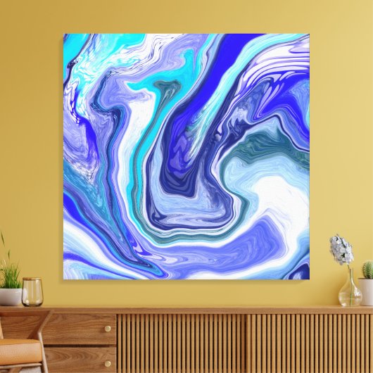 Blauwe en witte marmervochtige kunst canvas afdruk (Insitu (Woonkamer))