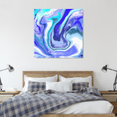 Blauwe en witte marmervochtige kunst canvas afdruk (Insitu (Slaapkamer))