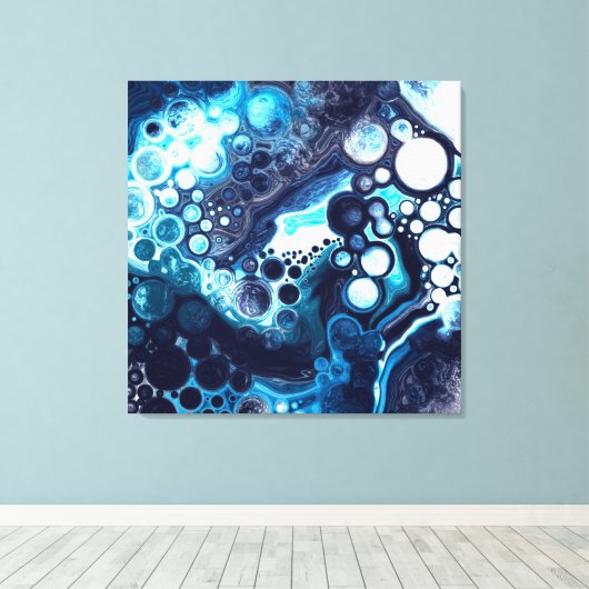 Blauwe en witte marmervochtige kunst canvas afdruk (Insitu (Houten vloer))