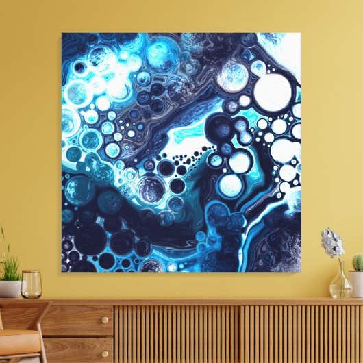 Blauwe en witte marmervochtige kunst canvas afdruk (Insitu (Woonkamer))