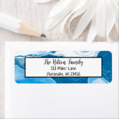 Blauwe en witte marmervochtige kunst etiket (Insitu)