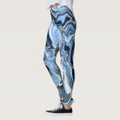 Blauwe en witte marmervochtige kunst leggings (Links)