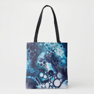 Blauwe en witte marmervochtige kunst tote bag
