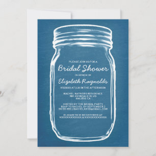 Blauwe en witte Mason Jar Bridal Shower-uitnodigin Kaart