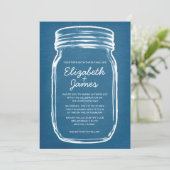 Blauwe en witte Mason Jar Wedding Invitations Kaart (Staand voorkant)