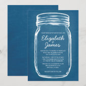 Blauwe en witte Mason Jar Wedding Invitations Kaart (Voorkant / Achterkant)
