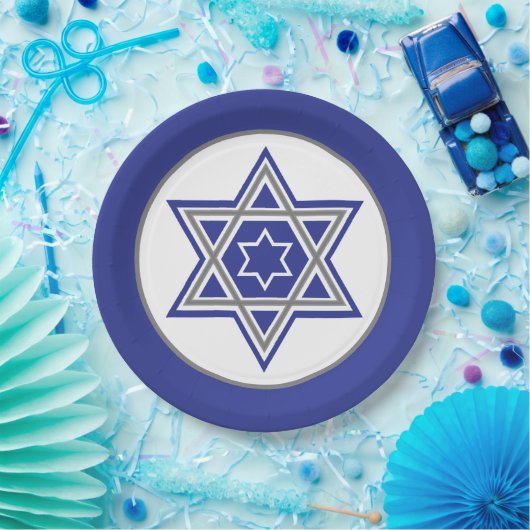 Blauwe en witte meerdere sterren van David Design Papieren Bordje (Feest)
