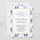 Blauwe en witte  Mode Franse toile Kaart (Achterkant)