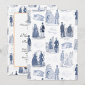 Blauwe en witte  Mode Franse toile Kaart (Voorkant / Achterkant)