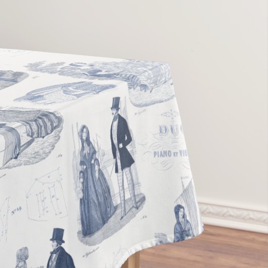 Blauwe en witte  Mode Toile Biedermeier Tafelkleed (Voorbeeld)