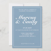  blauwe en witte moderne minimalistische bruiloft kaart (Voorkant)