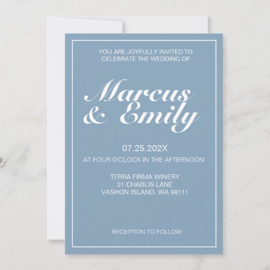 blauwe en witte moderne minimalistische bruiloft kaart (Voorkant)