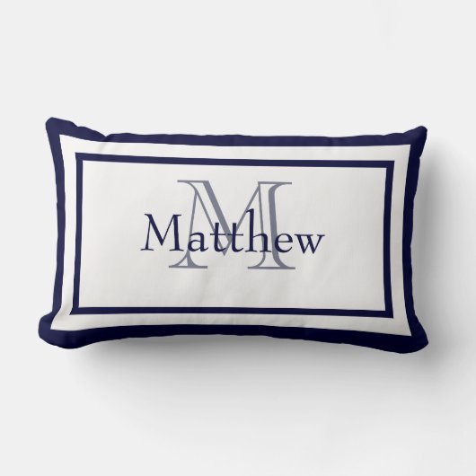 Blauwe en witte monogram Naam Keepomwille Pillow Kussen (Voorkant)