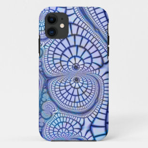 blauwe en witte mozaïekfractale ifoondoos iPhone 11 hoesje